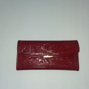 Vintage Handmade Embossed Red Leather Tri-fold Wallet